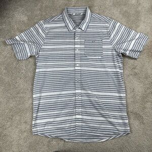 Travis Mathew Gray And White Striped Button-up Preppy Golf Shirt Size L Gorpcore